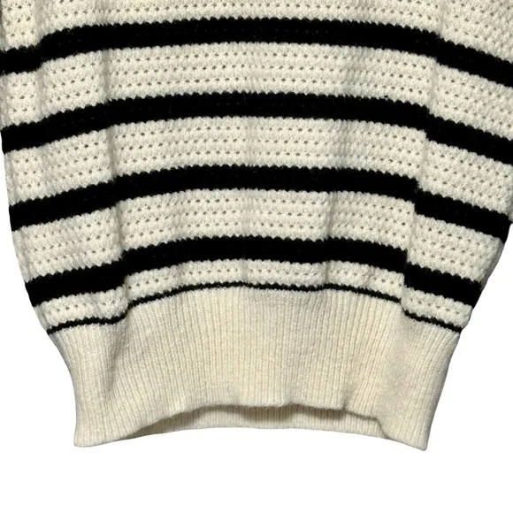 BIBI Floral Crochet Ruffle Flutter Sleeve Striped Cottagecore Sweater Blouse Top - Picture 4 of 11